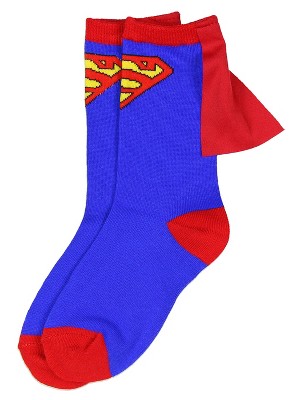 Dc Comics Superman Blue Red Youth Boys Caped Crew Socks (7-9) Blue : Target