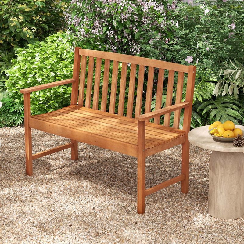 Costway 2-Person Outdoor Garden Wood Bench with Backrest Armrests for Yard Porch, 5 of 10
