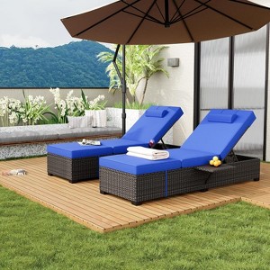 Patio Lounge Chairs Set of 2, Outdoor Wicker Rattan Lounge Chair with 6 Position Adjustable Backrest - 1 of 4