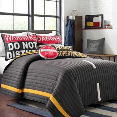 5pc Full/Queen Highway Quilt Set Charcoal/Yellow - Lush Décor