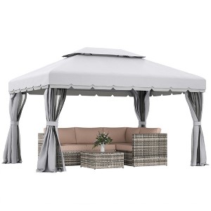10' x 13' Patio Gazebo, Aluminum Frame Double Roof Outdoor Gazebo Canopy Shelter with Netting & Curtains - 1 of 4