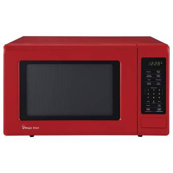 Magic Chef 0.9 Cubic Feet 900 Watt Stainless Countertop Microwave Oven for Compact Spaces with 6 Pre Programmed Cooking Modes, Red