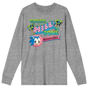 Sonic The Hedgehog Green Hill Zone Adventurer Crew Neck Long Sleeve Gray Heather Adult Tee - 1 of 2