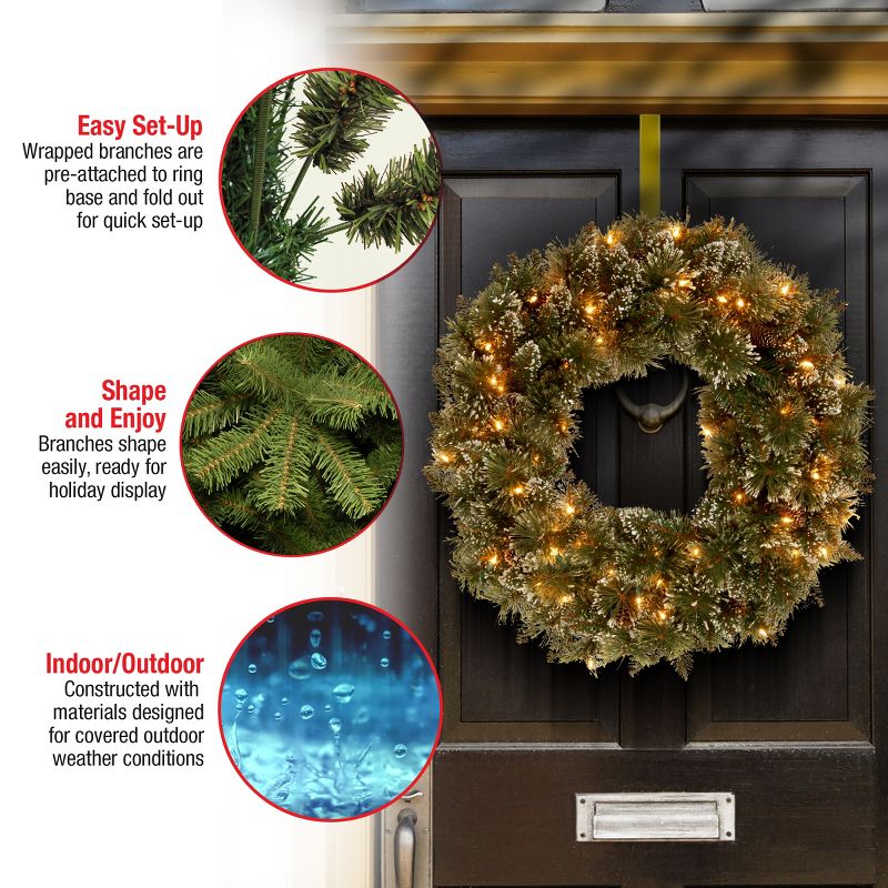 24" Prelit Glittery Bristle Pine Artificial Wreath Clear Lights - National Tree Company, 5 of 6