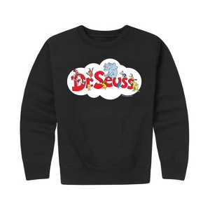 Boys' - Dr. Seuss - Cat and the Hat and Friends Cloud Logo Graphic Long Sleeve Fleece Sweatshirt - 1 of 4