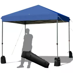 Costway 8x8 FT Pop up Canopy Tent Shelter Wheeled Carry Bag 4 Canopy Sand Bag Blue