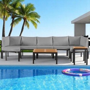 6-Piece Outdoor Patio Sectional Sofa Set with WPC Coffee Table, Side Table, Water-Resistant Cushions,outdoor Conversation Set -Grey - 1 of 4