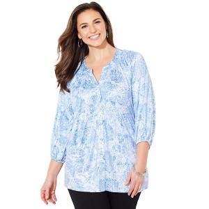 Catherines Women's Plus Size Soft Bliss Buttonfront Knit Blouse - 1 of 4