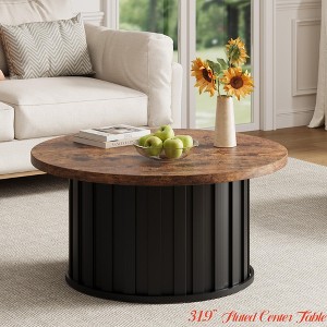 Small Spaces and Apartments Round Coffee Table with Metal Base, Mid Century Modern Design, 31.9" Fluted Center Table, Ideal - 1 of 4