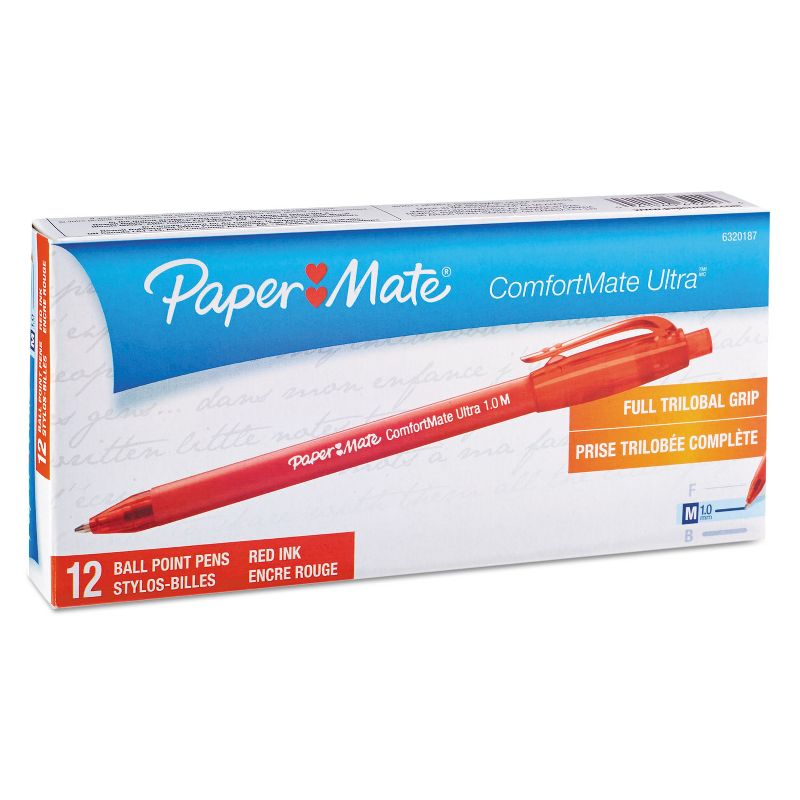 Paper Mate ComfortMate Ultra RT Ballpoint Retractable Pen Red Ink Medium Dozen 6320187, 2 of 6