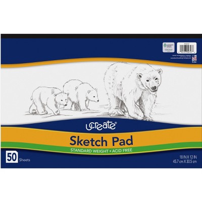 Ucreate Lightweight Sketch Pad, 12 x 18 Inches, White, 50 Sheets