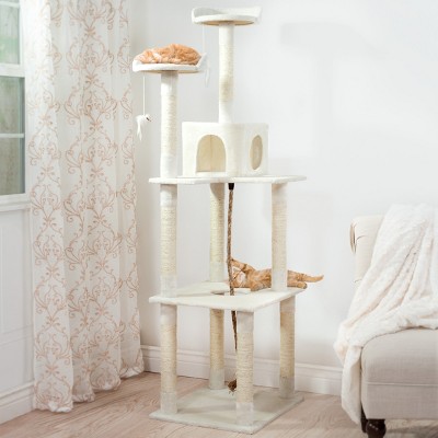 Ivory Multi-Level Sisal Rope Cat Tree House with Perches
