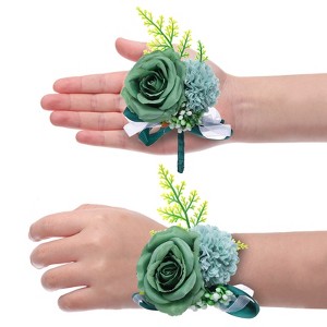 Unique Bargains Silk Wedding Artificial Rose Boutonniere and Wrist Corsage Set - 1 of 4