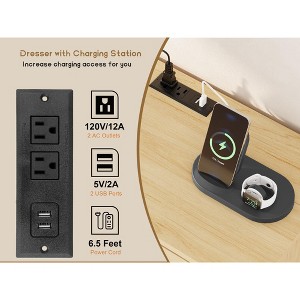 52.1" Rattan Bedroom Dresser, 6 Drawer Wood Dresser - Frame Feet, Charging Station, Large, Medium and Small Drawers, - 1 of 4