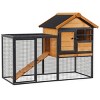 2 Level Outdoor Rabbit Hutch with Ramp Removable Tray and Asphalt Roof Bunny Cage for Small Animals - LAOTIES - 3 of 4