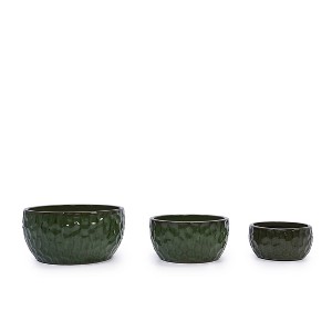 ORRD Set of 3 Antique Green Ceramic Planters, Modern Indoor Outdoor Flower Pots with Drainage Holes for Patio Garden Windowsill - 1 of 4