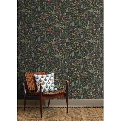 Woodland Black and Green Vinyl Peel and Stick Wallpaper