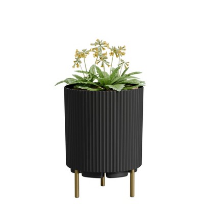 Naysaye Planters Round Outdoor Planter Pot with Stand Modern Indoor Plant or Flower Pot for Home Garden Office Balcony, Black, 16"*14.8"*20.3"