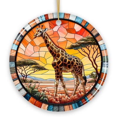 Serengeti Splendor Giraffe Stained Glass Style Ceramic Ornament, Safari Animals Christmas Gift and Decor| OrnamentallyYou