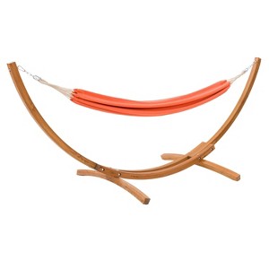 Wood Frame Free Standing Sling Hammock - Orange - CorLiving: Durable Larch Stand, Weather-Resistant, 297 lb Capacity - 1 of 4