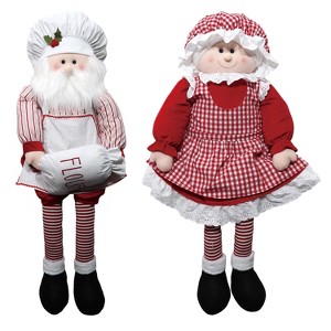 Transpac Plush Baking Santa and Mrs Claus Shelf Sitter Set of 2 Decorative Figurines for Christmas Indoor Decor - 1 of 1