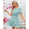 Women's Summer Round Neck Short Sleeve Casual Mini Swiss Dot Chiffon Smocked Waist Tiered Ruffle Hem Beach Dresses - 4 of 4