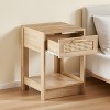 KWPZQEB Rattan End table with Drawer, Farmhouse Nightstand, Wood Bedside Table with Open Shelf Storage Shelf for Bedroom, Living Room, Small Space - 2 of 4