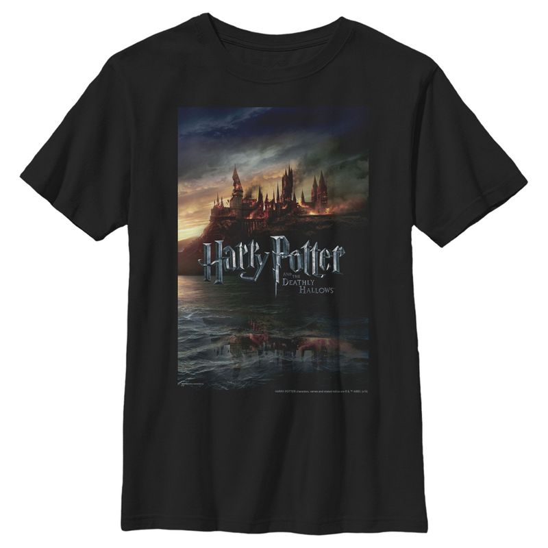 Boy's Harry Potter Deathly Hallows Hogwarts Poster T-Shirt, 1 of 6