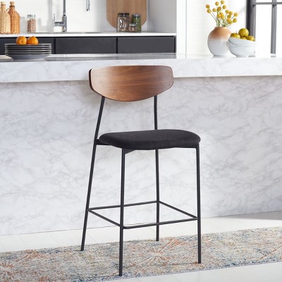 Retro-Chic Walnut & Black Leather Saddle Style Counter Stool