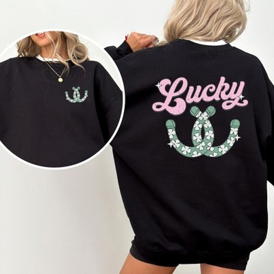 Simply Sage Market Women's Graphic Sweatshirt Lucky Horseshoes Front and Back