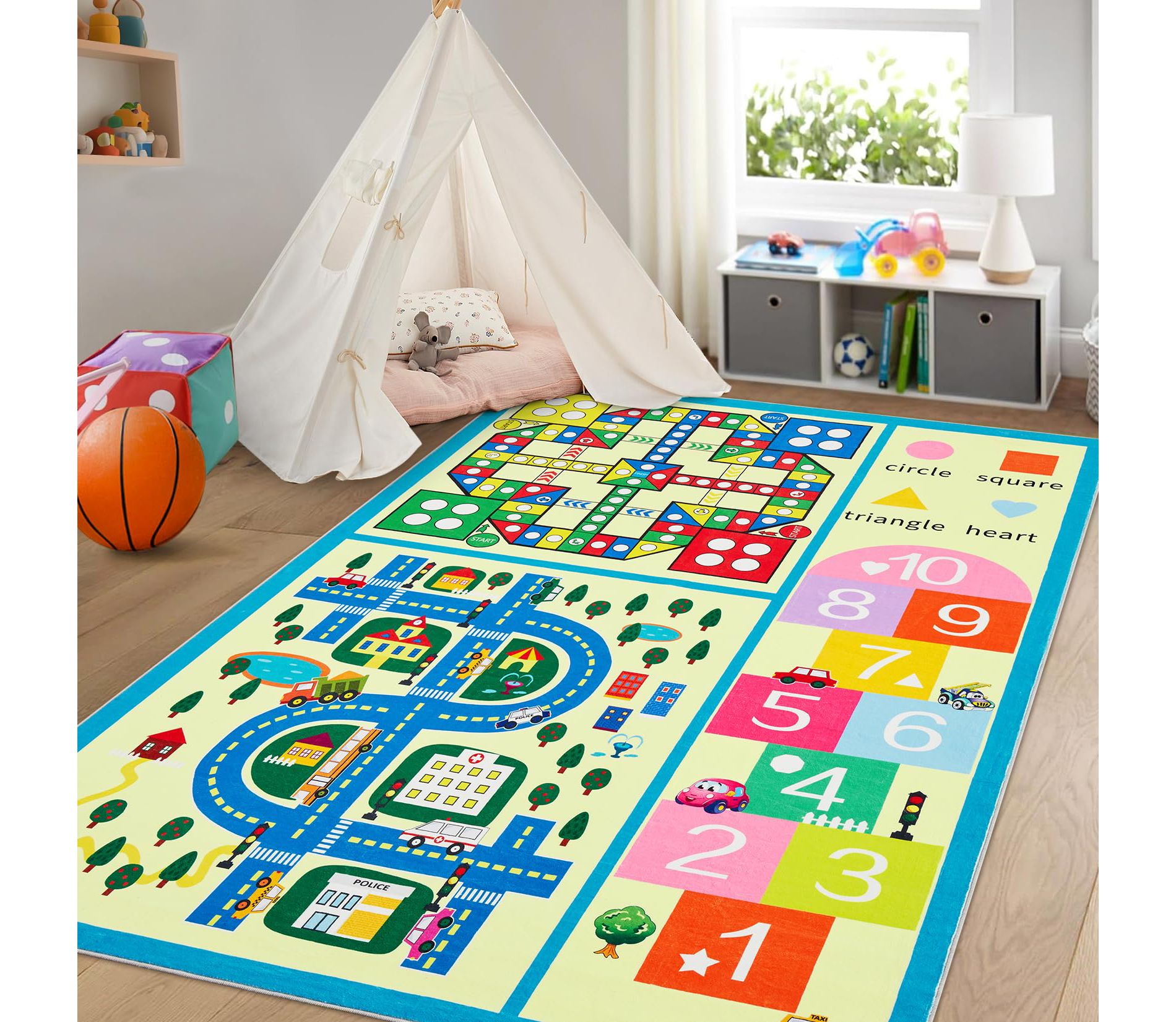 5x7 Area Rug for Playroom Machine Washable Stain-Resistant Learning Carpet Non-Slip Baby Children Play Mat