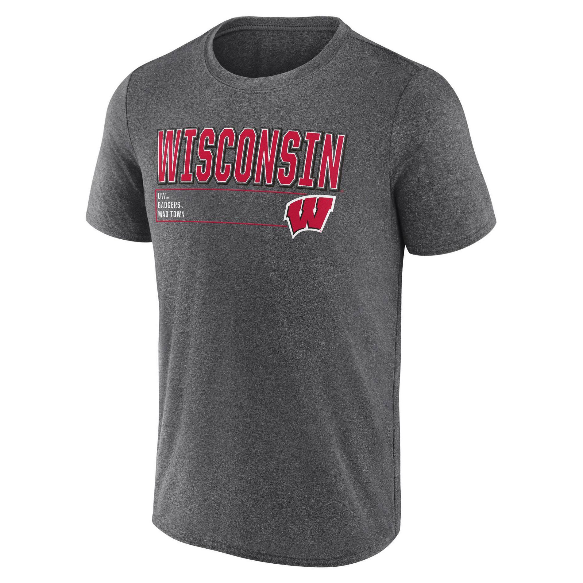 NCAA Wisconsin Badgers Men's Charcoal Heather Poly T-Shirt