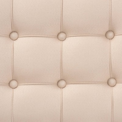 Elegant Beige Fabric Button-Tufted Ottoman with Silver Wood Frame