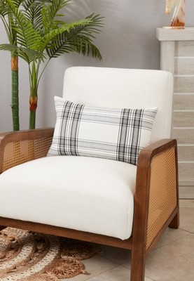 Black and White Plaid Cotton Rectangular Throw Pillow