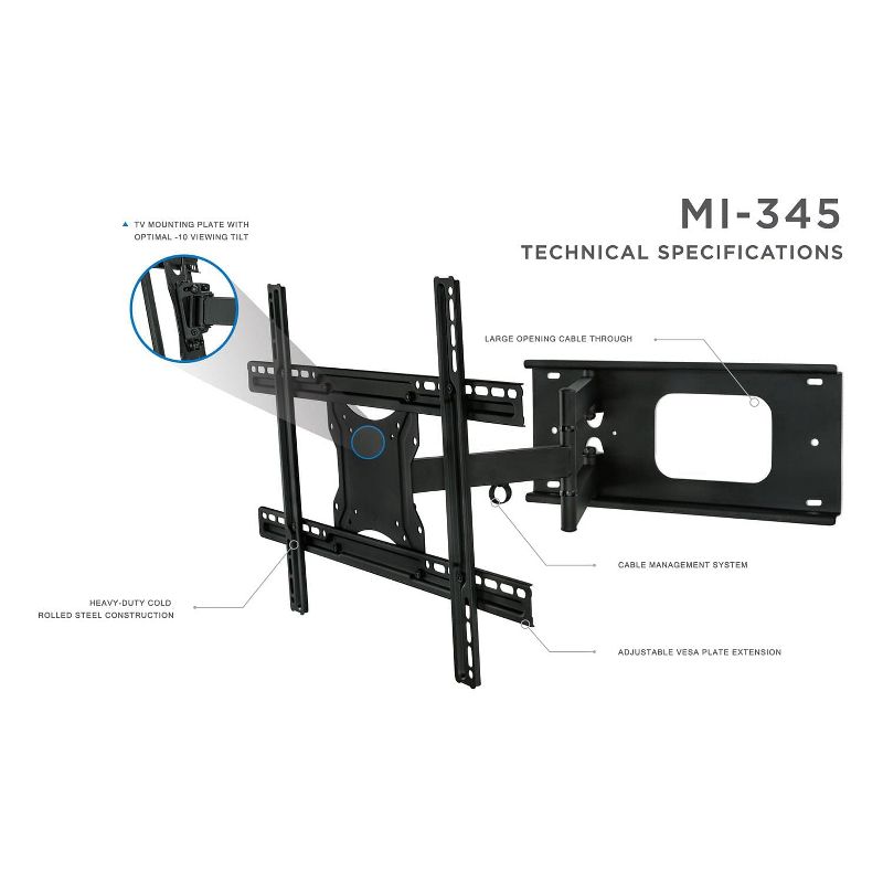 Mount-It! Full Motion Articulating TV Wall Mount Bracket for 32 70 Plasma, LED, LCD Flat Screens up to 100 Pounds | Tilt, Swivel, Extend, Compress, 5 of 6