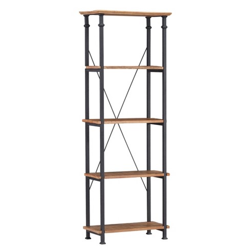 Sunnydaze 5 Shelf Industrial Style Freestanding Etagere Bookshelf with Wood  Veneer Shelves