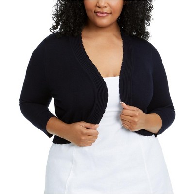Jessica Howard Womens Scalloped Cardigan Sweater, Blue, 1X