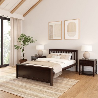 Espresso Pine Full Size Platform Bed Frame with Headboard