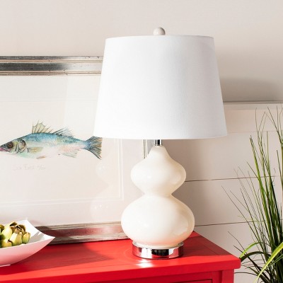 Elegant Pearl White Glass Table Lamp Set with Cotton Shade