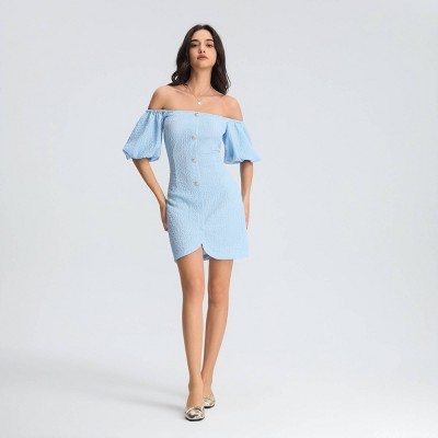 Женские платья Wild Fable Women's Puff Short Sleeve Mini Sheath Dress - Wild Fable™ Light Blue M — фото 3