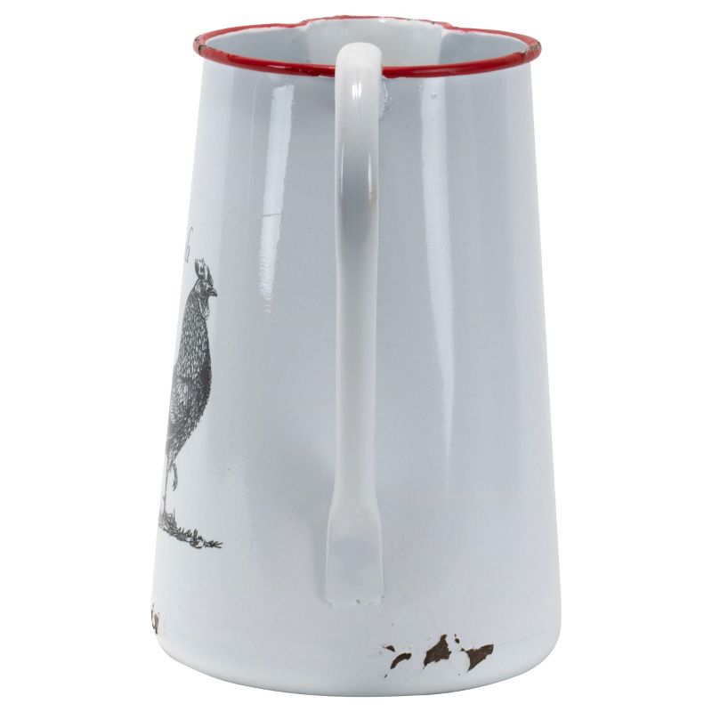 Red Rim White Enamel With Screen Printed Rooster Decorative Pitcher - Foreside Home & Garden, 2 of 10