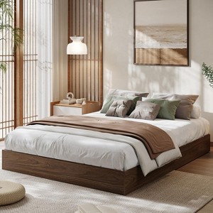 Coucheta T/F/Q/K Wood Platform Bed Frame, Wooden Bed Frame Without Headboard, Wood Slat Support, No Box Spring Needed, Easy Assembly, Multi-Color - 1 of 4