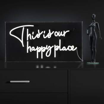 19.6" x 10.1" This is Your Happy Place Contemporary Acrylic Box USB Operated LED Neon Light White - JONATHAN Y