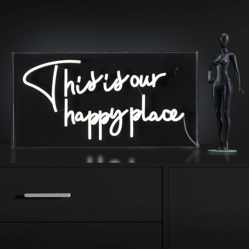 19.6&#34; x 10.1&#34; This is Your Happy Place Contemporary Acrylic Box USB Operated LED Neon Light White - JONATHAN Y, 1 of 7