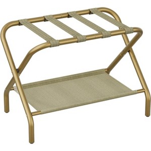 Gold Luggage Racks with Fabric Shelves - Heavy Duty Folding Suitcase Stand Holds 110 pounds - 1 of 4
