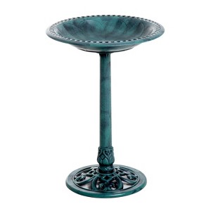 Outsunny 28'' Bird Bath Outdoor Resin Decor with Fleur De Lis Pattern, Time-Worn Finish - 1 of 4