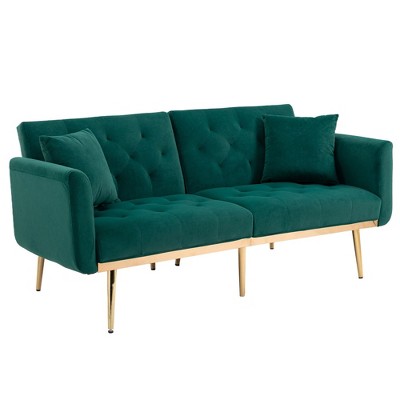 NicBex 65.36 Inch Velvet Convertible Loveseat Sofa with 2 Throw Pillows and Metal Legs for Living Room,Office,Apartment