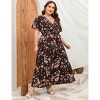 BLUEMING Summer Maxi Dress for Plus Size Women Tie Wasit Surplice Dress Flutter Sleeve A-Line Dress - 3 of 4