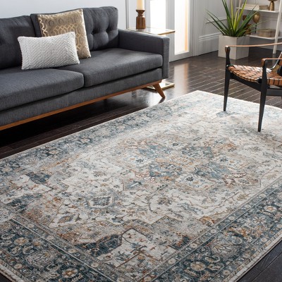 Ivory and Light Blue Hand-Knotted Wool Area Rug 4' x 6'