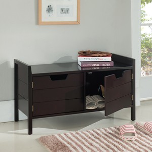 Kings Brand Furniture Huber Wood Storage Shoe Bench with Doors, Espresso - 1 of 3